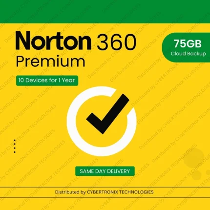 Norton 360 Premium | 10 Devices for 1 Year | 75GB Cloud Backup | PC / Mac® / Phones / Tablets | Digital License | SAME DAY DELIVERY