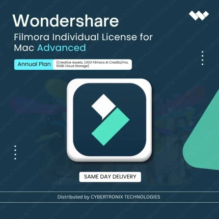 Wondershare Filmora Individual License for Mac Advanced Annual Plan (Creative Assets, 1,000 Filmora AI Credits/mo,10GB Cloud Storage) | Digital License | Same Day Delivery
