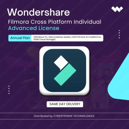 Wondershare Filmora Cross Platform Individual Advanced License Annual Plan (Windows PC, Mac,Creative Assets, 1,000 Filmora AI Credits/mo,10GB Cloud Storage | Digital License | Same Day Delivery